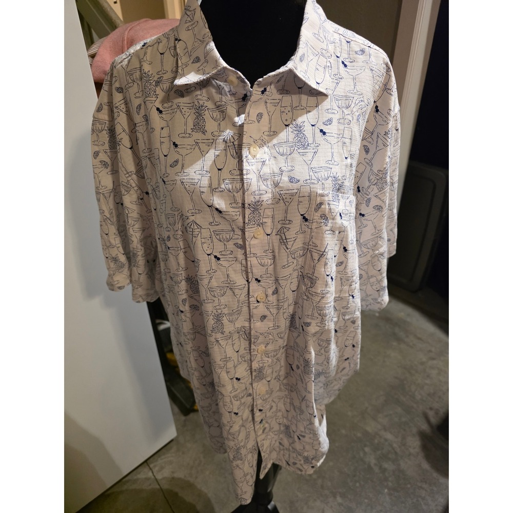 Tommy Bahama Mens XL White Navy Cocktail Print Cotton Ecovero Shirt NWT